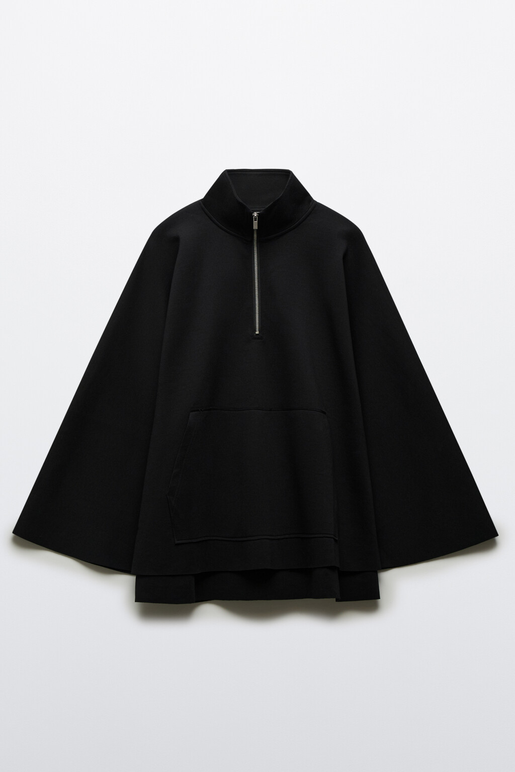 Свитшот-пончо на молнии с воротником-стойкой - цвет черный - 1