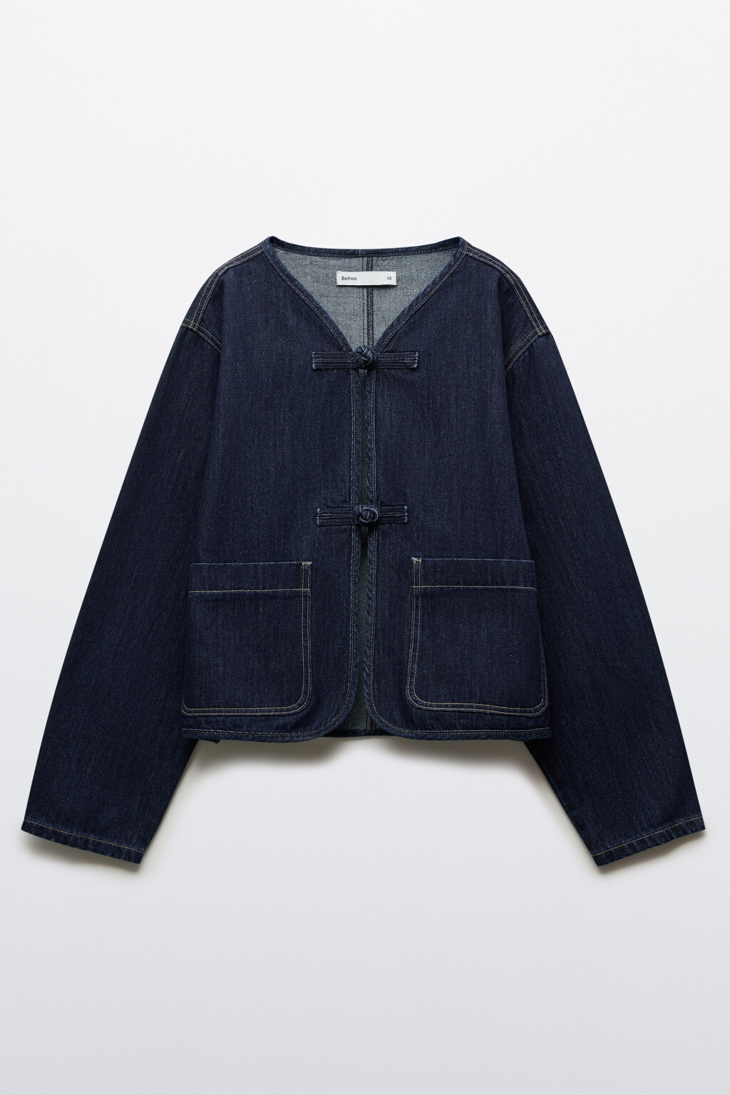 Куртка джинсовая укороченная в китайском стиле - цвет синий - 7