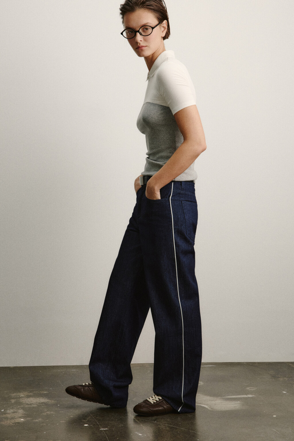 Джинсы straight fit со средней посадкой и лампасами - цвет синий - 1