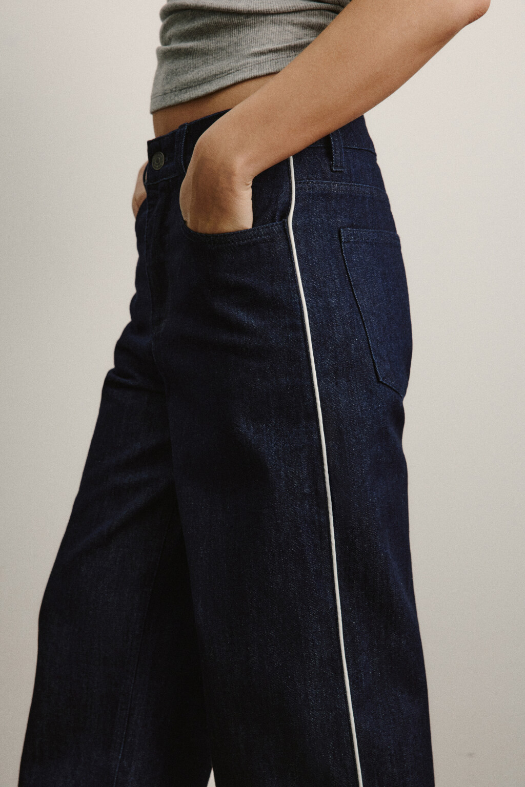Джинсы straight fit со средней посадкой и лампасами - цвет синий - 6