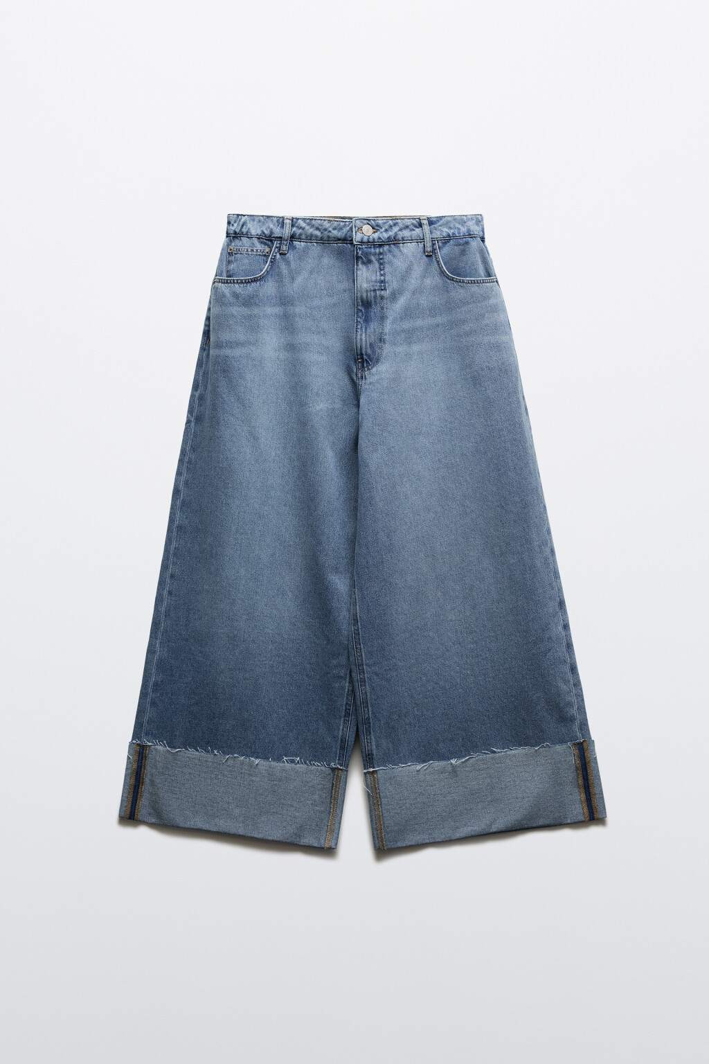 Джинсы wide leg с высокой посадкой укороченные - цвет голубой - 7