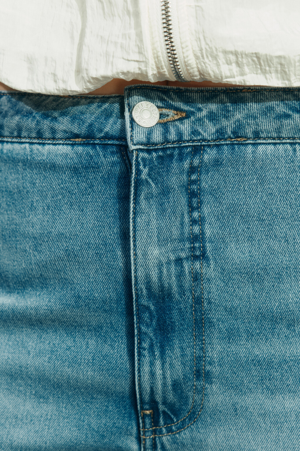 Джинсы wide leg с высокой посадкой укороченные - цвет голубой - 5