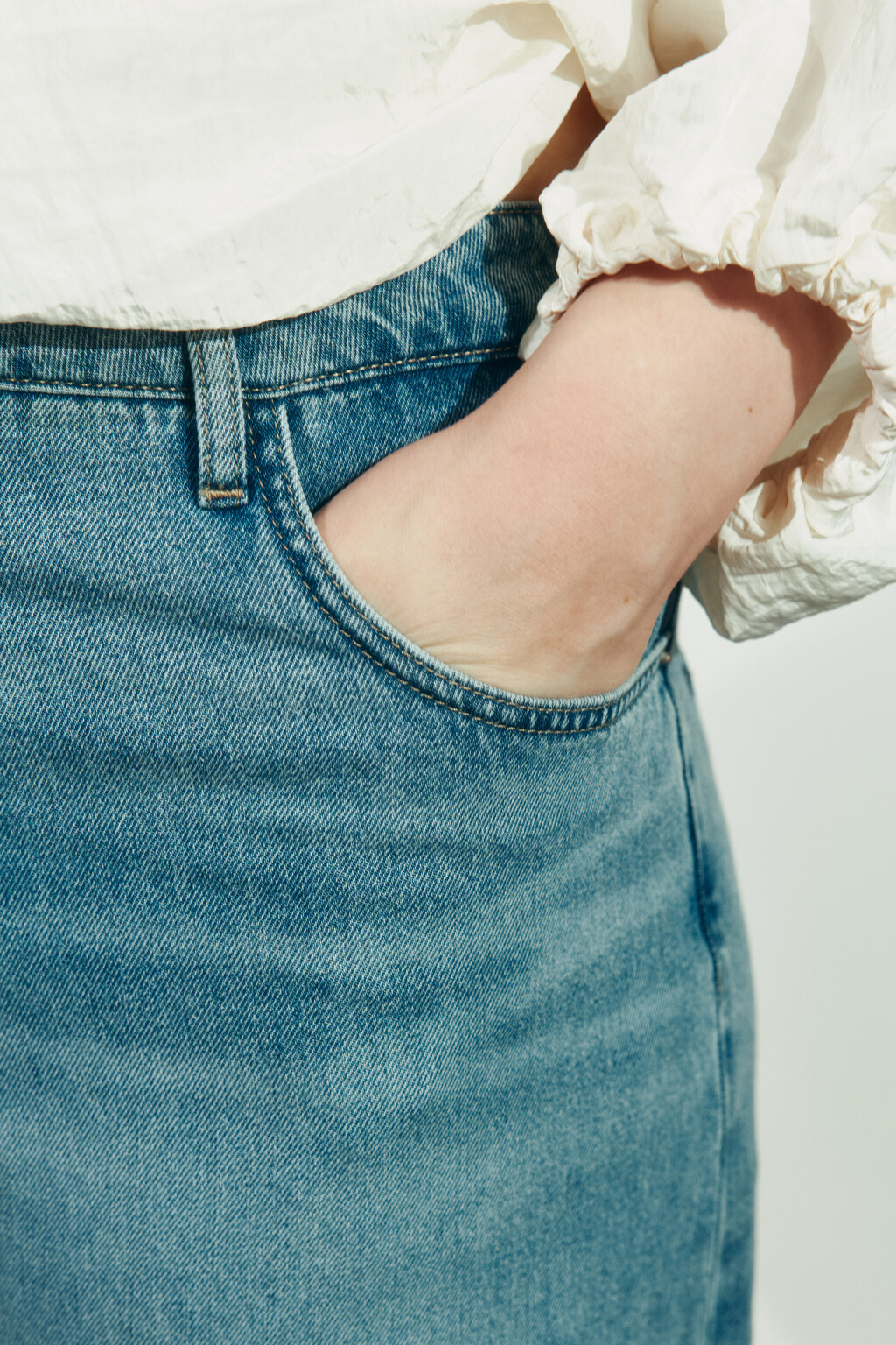 Джинсы wide leg с высокой посадкой укороченные - цвет голубой - 6