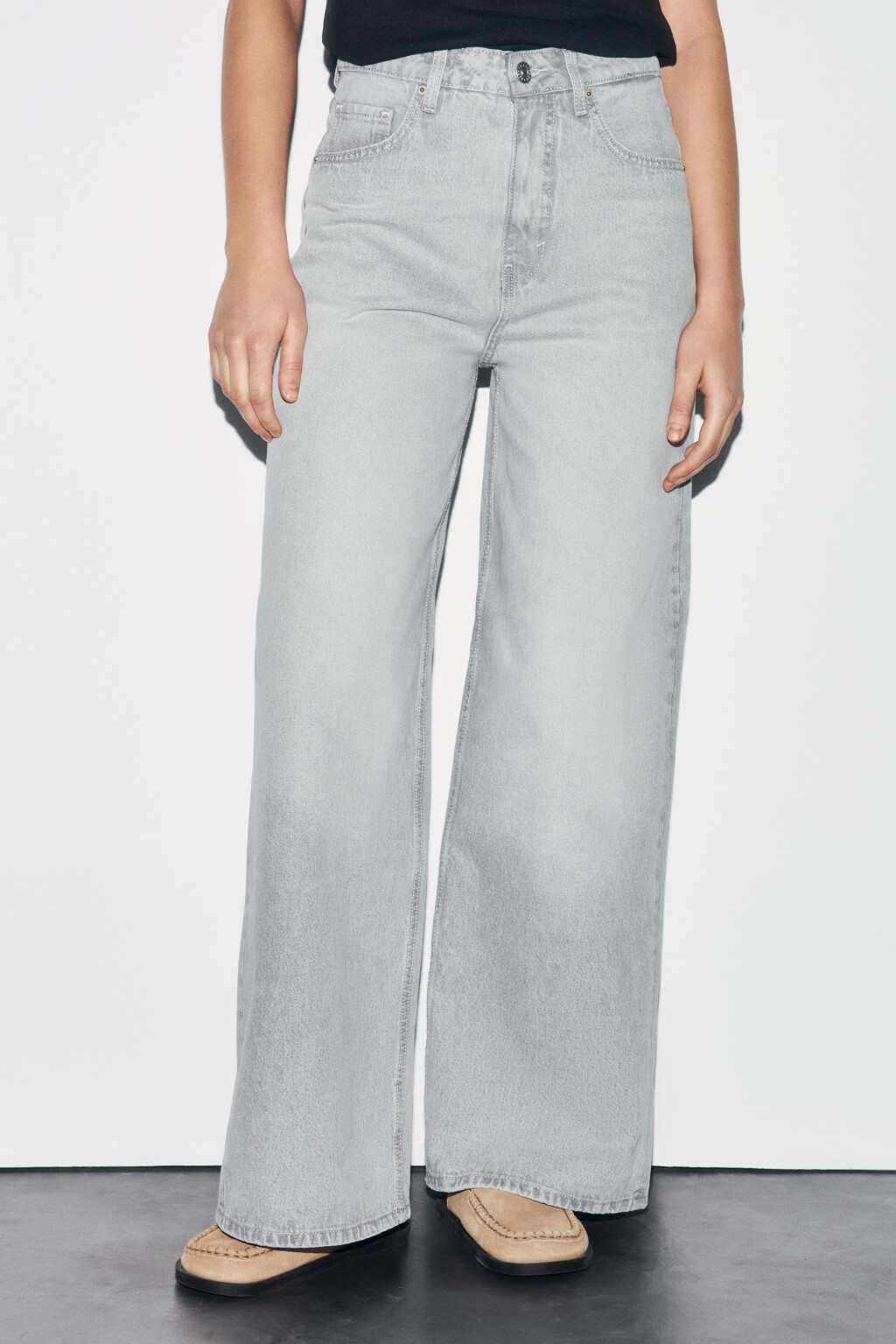 Джинсы wide leg с высокой посадкой - цвет серый - 2