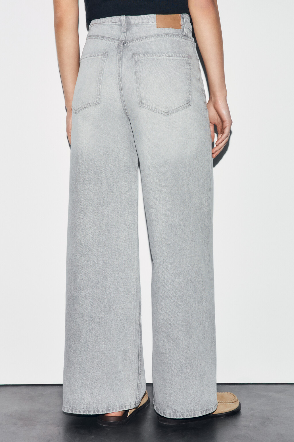 Джинсы wide leg с высокой посадкой - цвет серый - 3