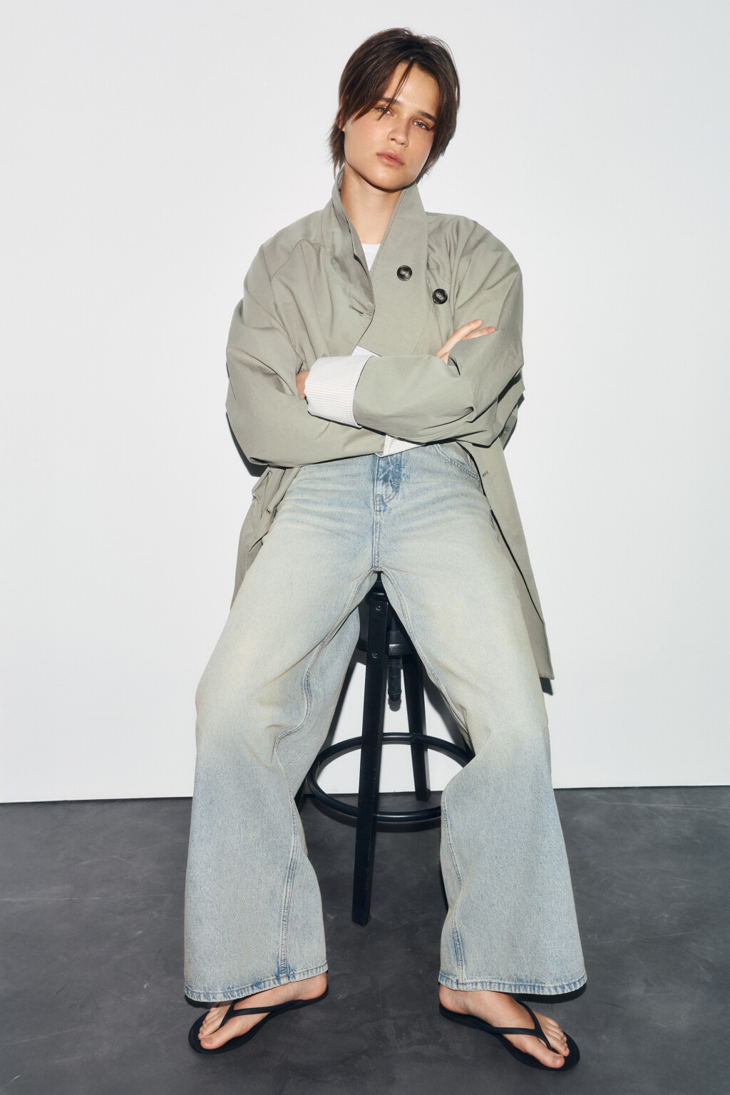 Джинсы wide leg с высокой посадкой - цвет синий - 1