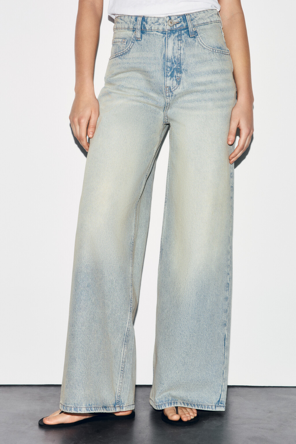Джинсы wide leg с высокой посадкой - цвет синий - 2