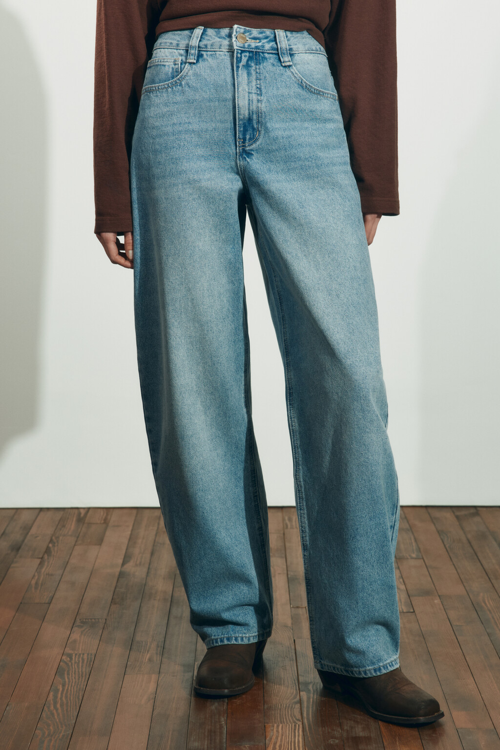 Джинсы barrel fit с высокой посадкой - цвет голубой - 3