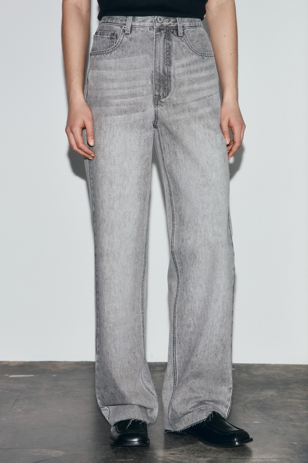 Джинсы straight fit с высокой посадкой - цвет серый - 3