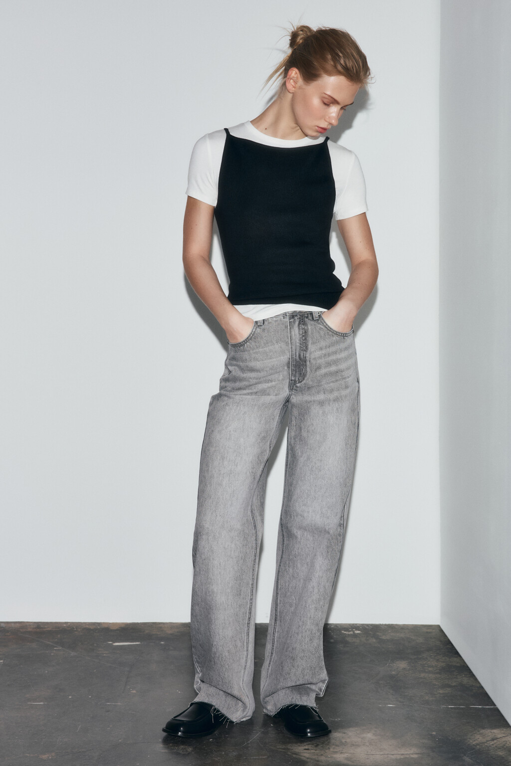 Джинсы straight fit с высокой посадкой - цвет серый - 5