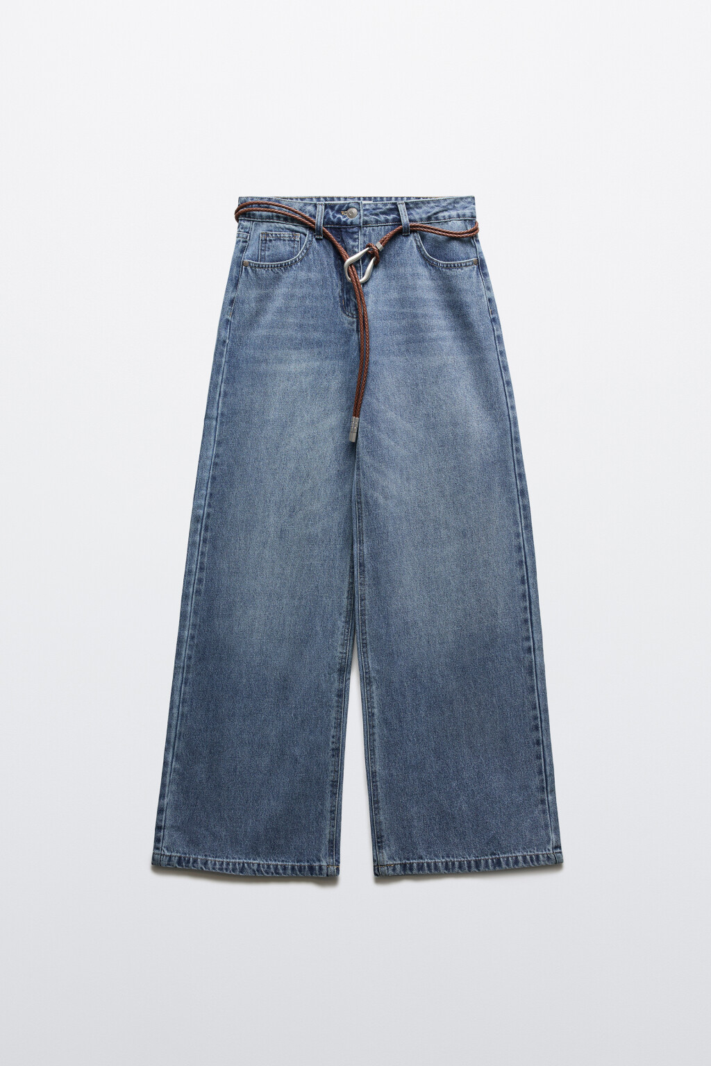 Джинсы wide leg со средней посадкой и поясом - цвет голубой - 7