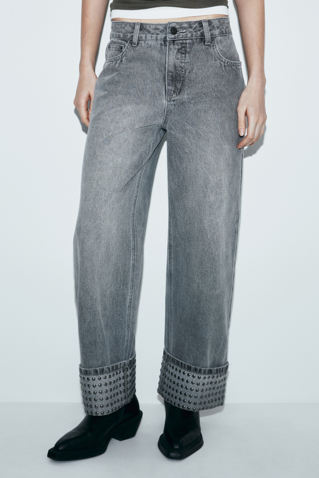 Джинсы straight fit со средней посадкой с подворотами - цвет серый - 3