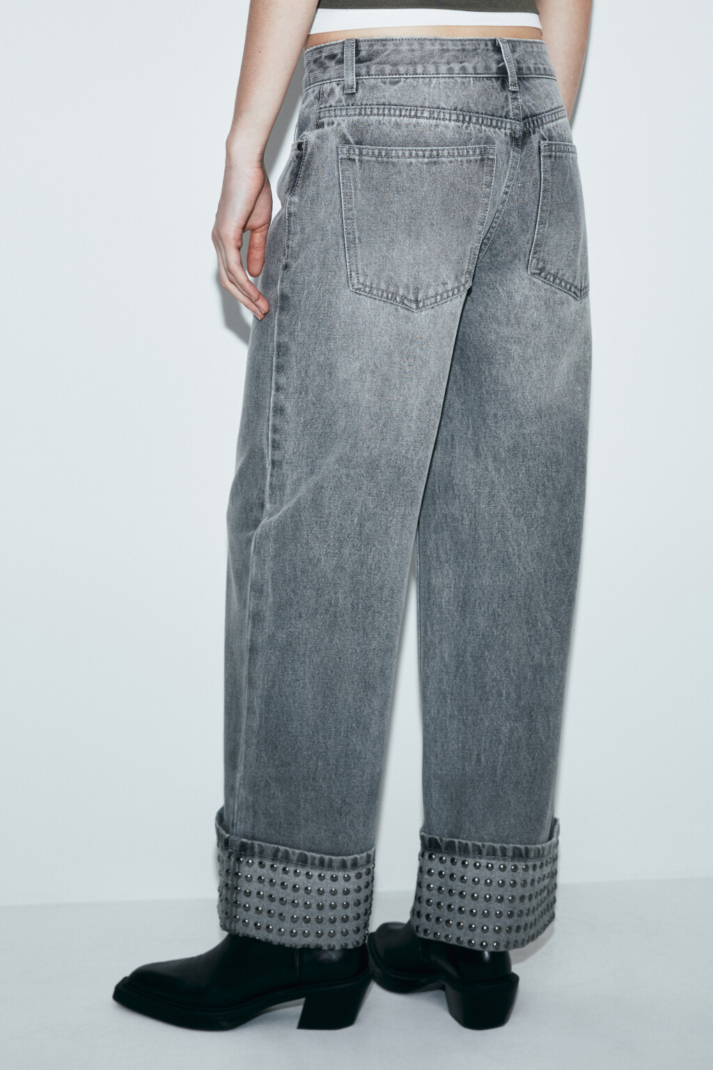 Джинсы straight fit со средней посадкой с подворотами - цвет серый - 4