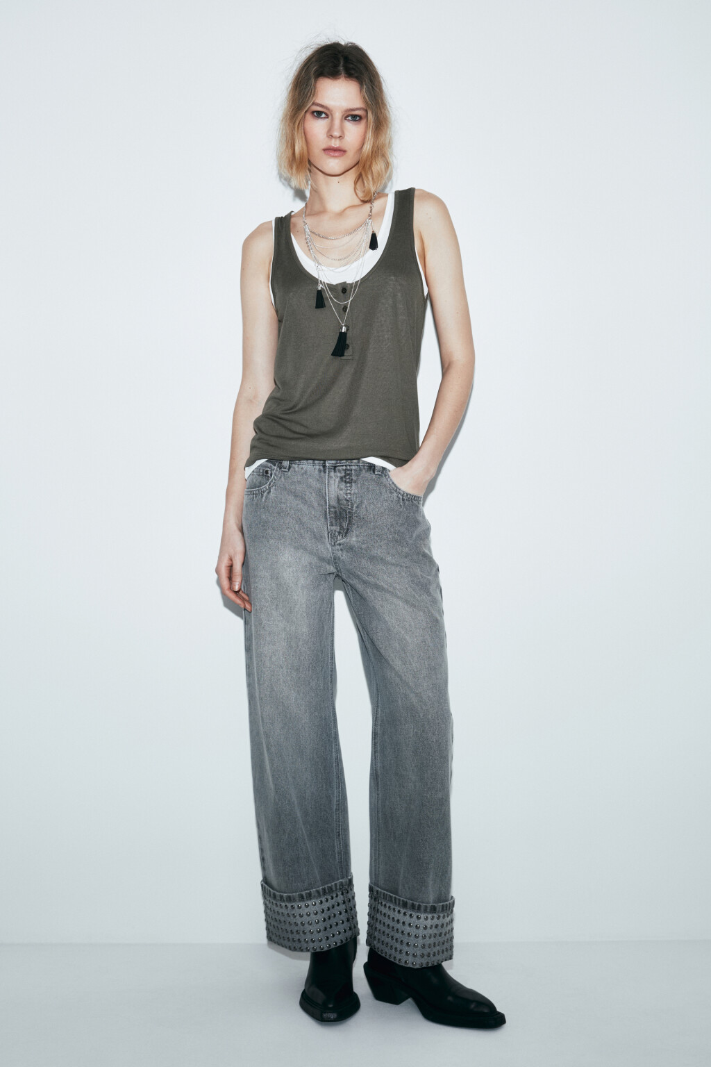 Джинсы straight fit со средней посадкой с подворотами - цвет серый - 5