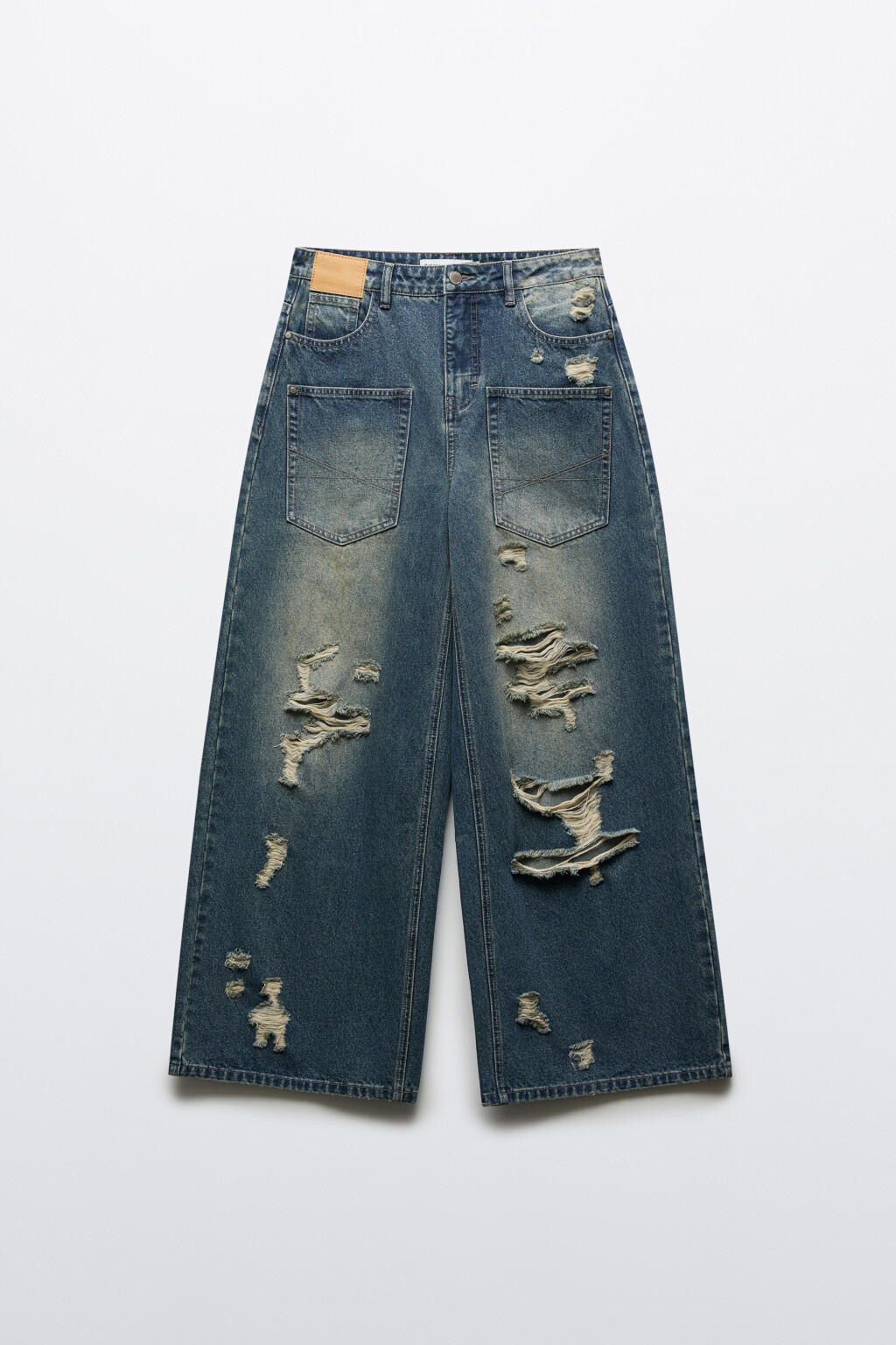 Джинсы baggy fit со средней посадкой рваные - цвет синий - 1