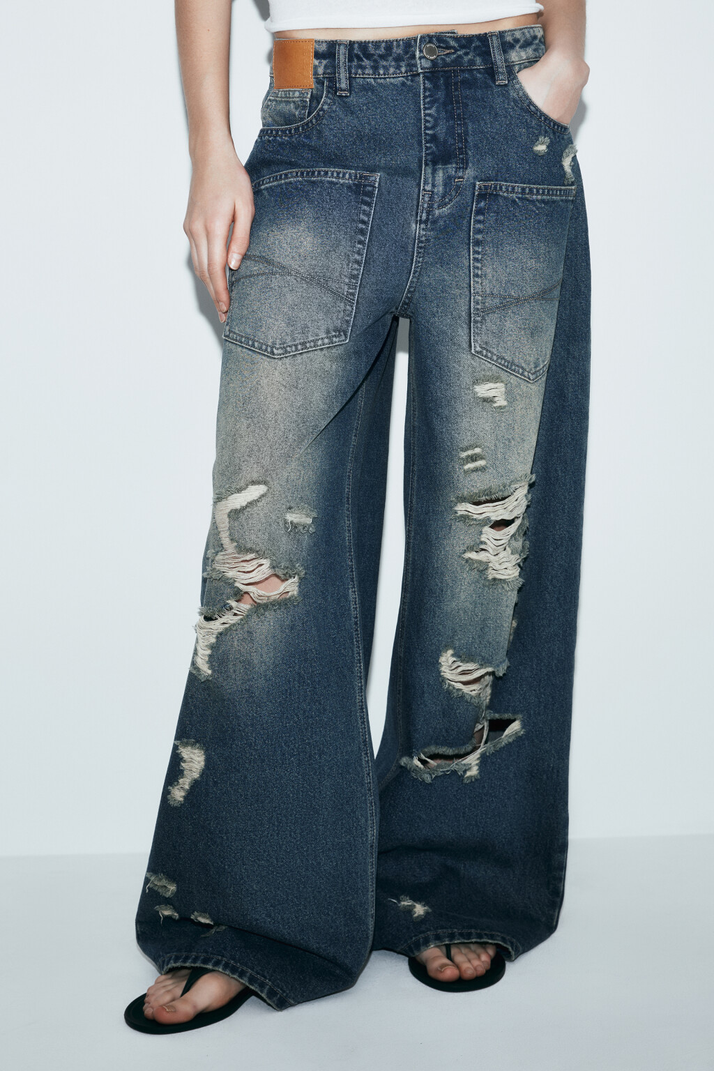 Джинсы baggy fit со средней посадкой рваные - цвет синий - 3