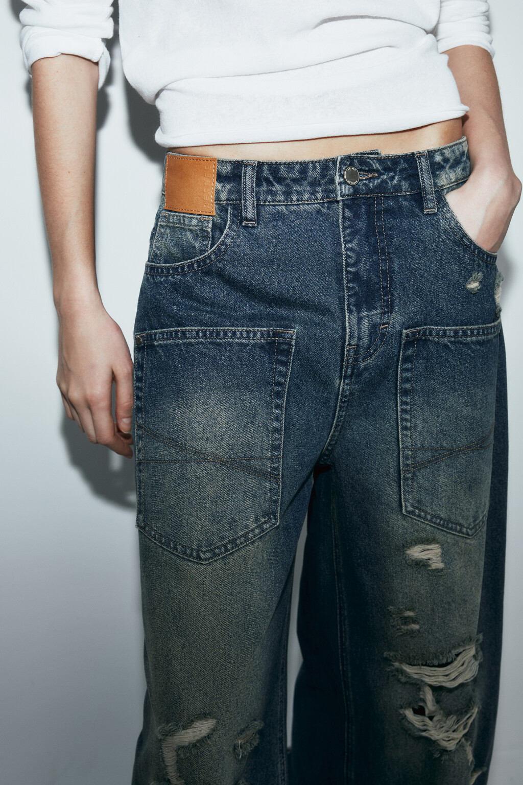 Джинсы baggy fit со средней посадкой рваные - цвет синий - 6