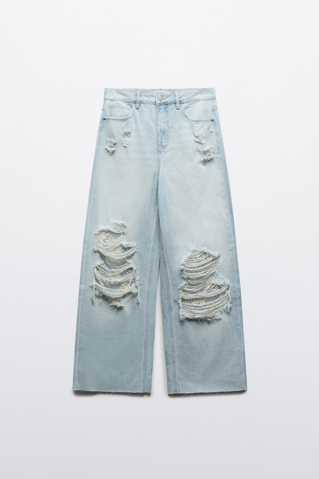 Джинсы baggy fit рваные со средней посадкой - цвет голубой - 1
