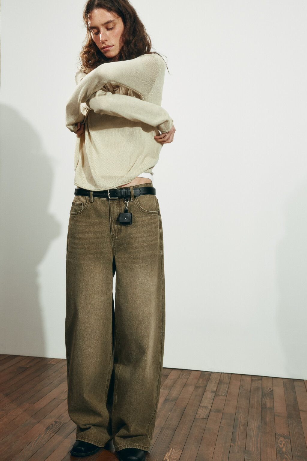 Джинсы baggy fit со средней посадкой и стиркой - цвет зеленый - 1