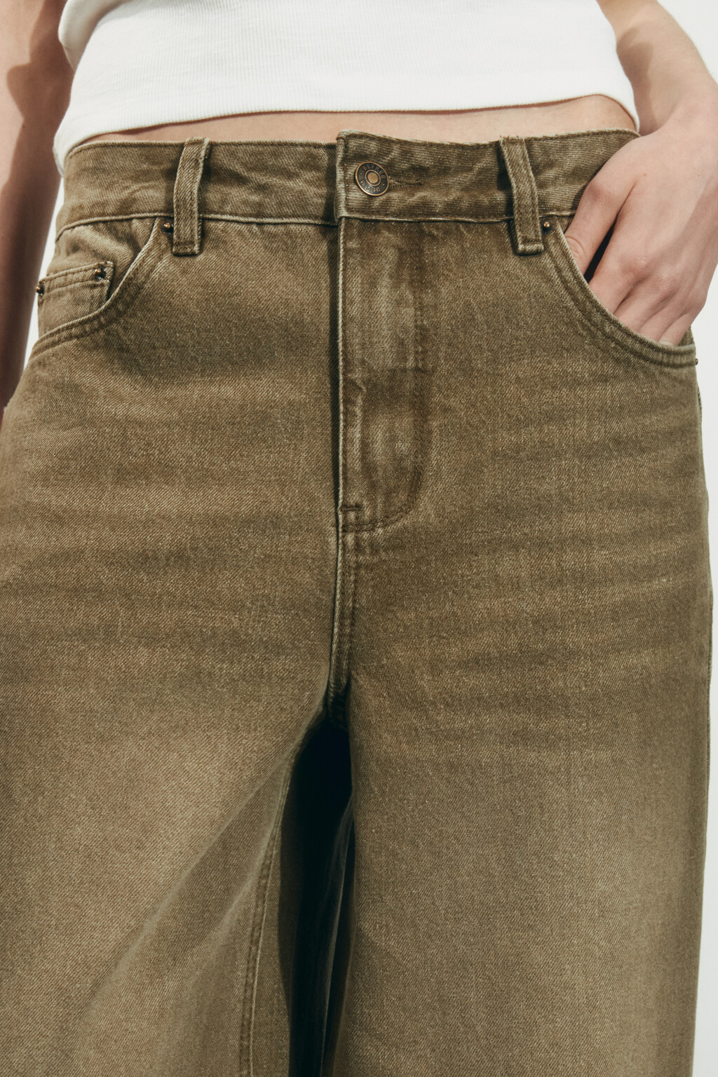 Джинсы baggy fit со средней посадкой и стиркой - цвет зеленый - 5