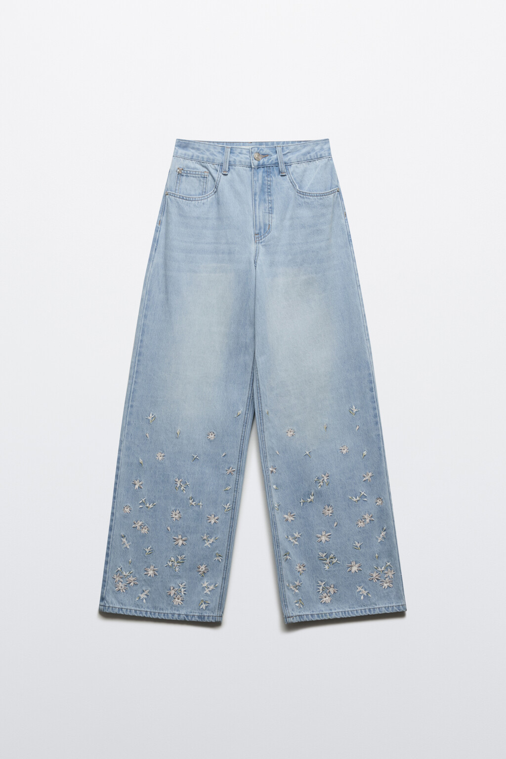 Джинсы wide leg со средней посадкой и вышивкой - цвет голубой - 1
