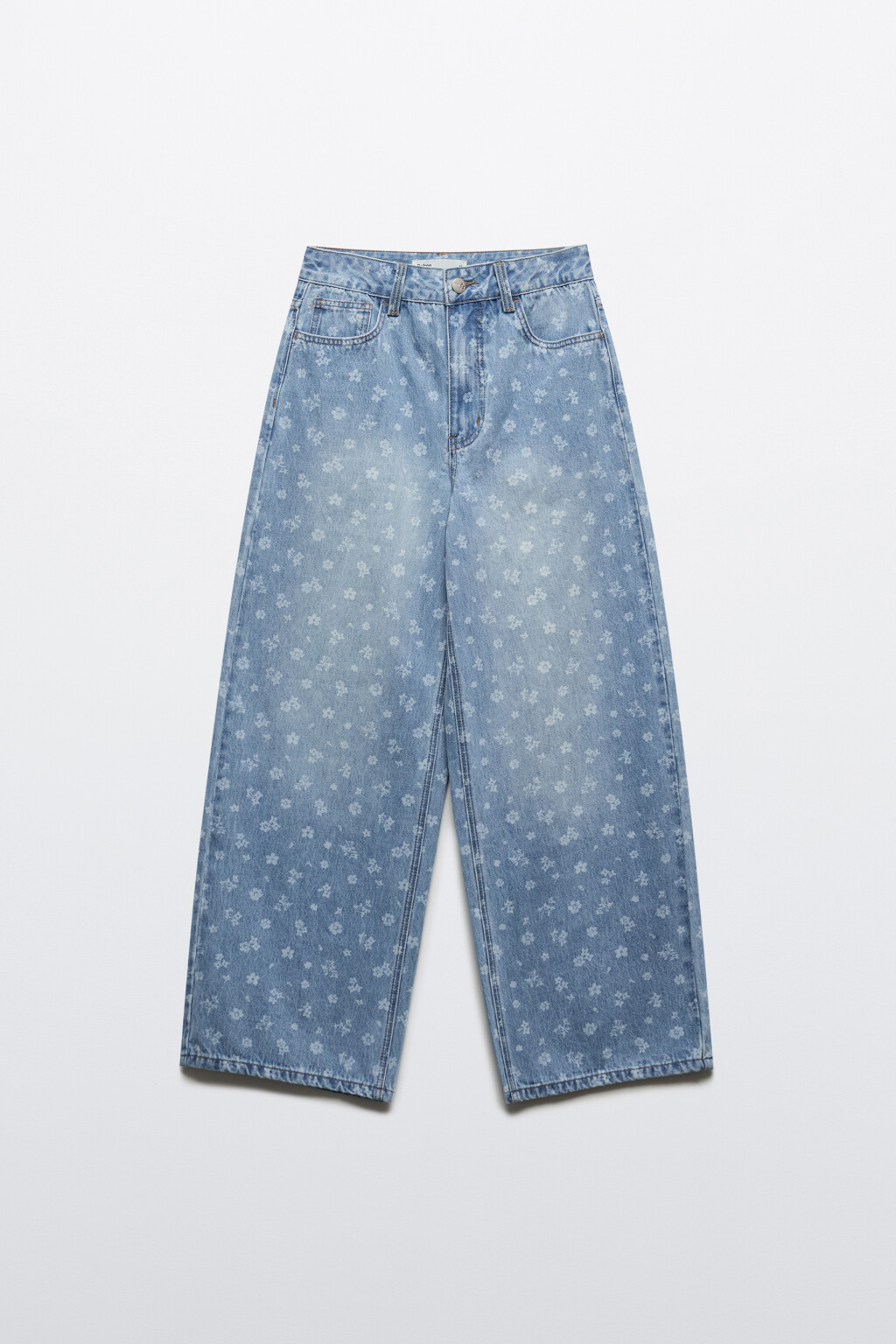 Джинсы baggy fit со средней посадкой и принтом - цвет голубой - 1
