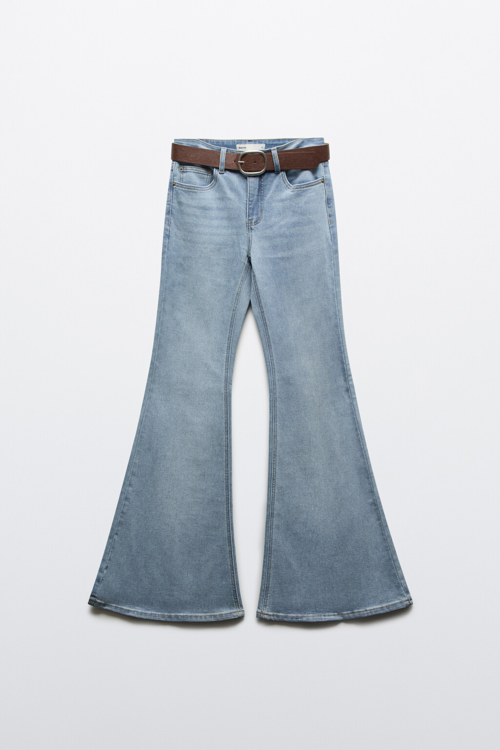 Джинсы клеш с высокой посадкой и ремнем - цвет голубой - 1