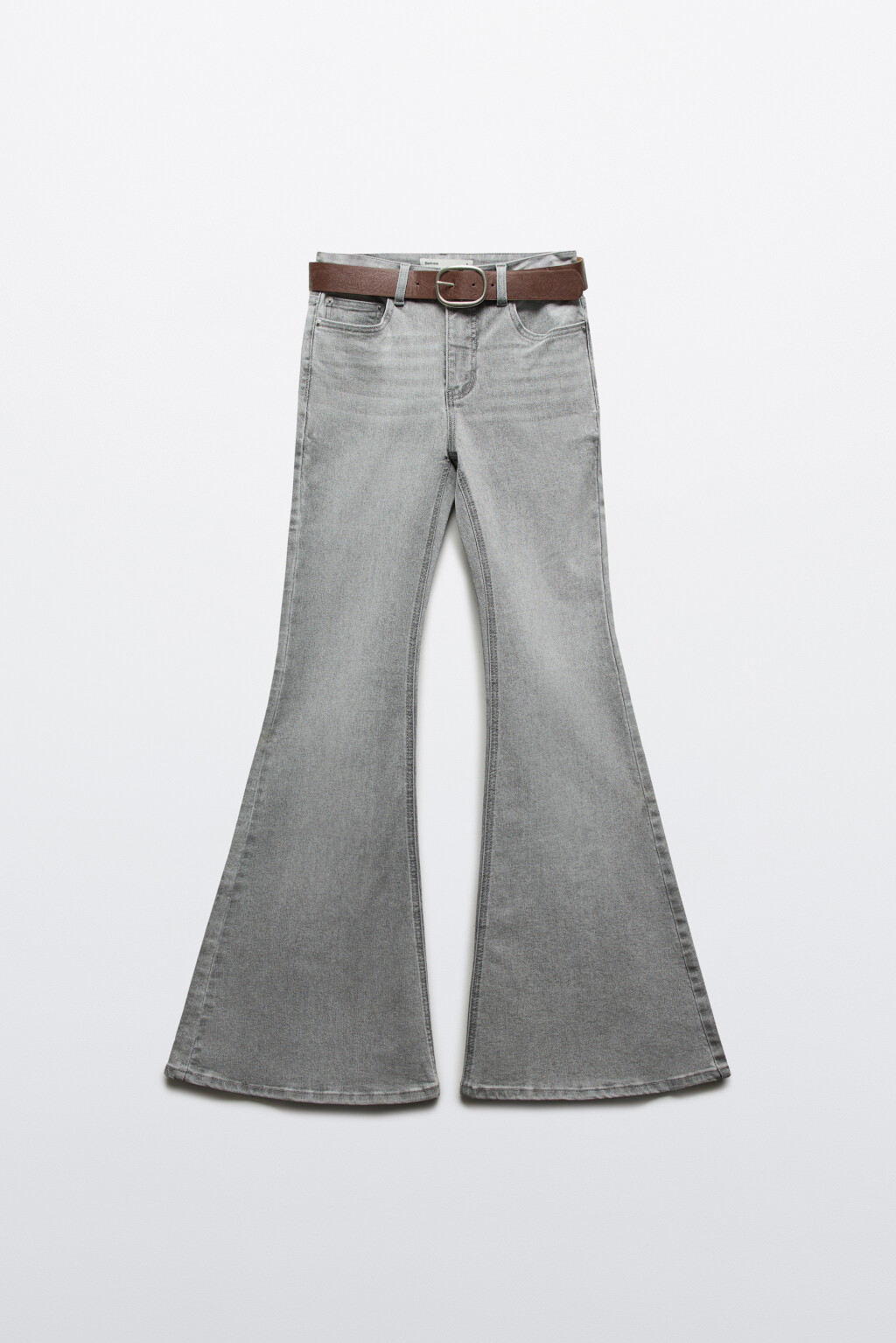 Джинсы клеш с высокой посадкой и ремнем - цвет серый - 1