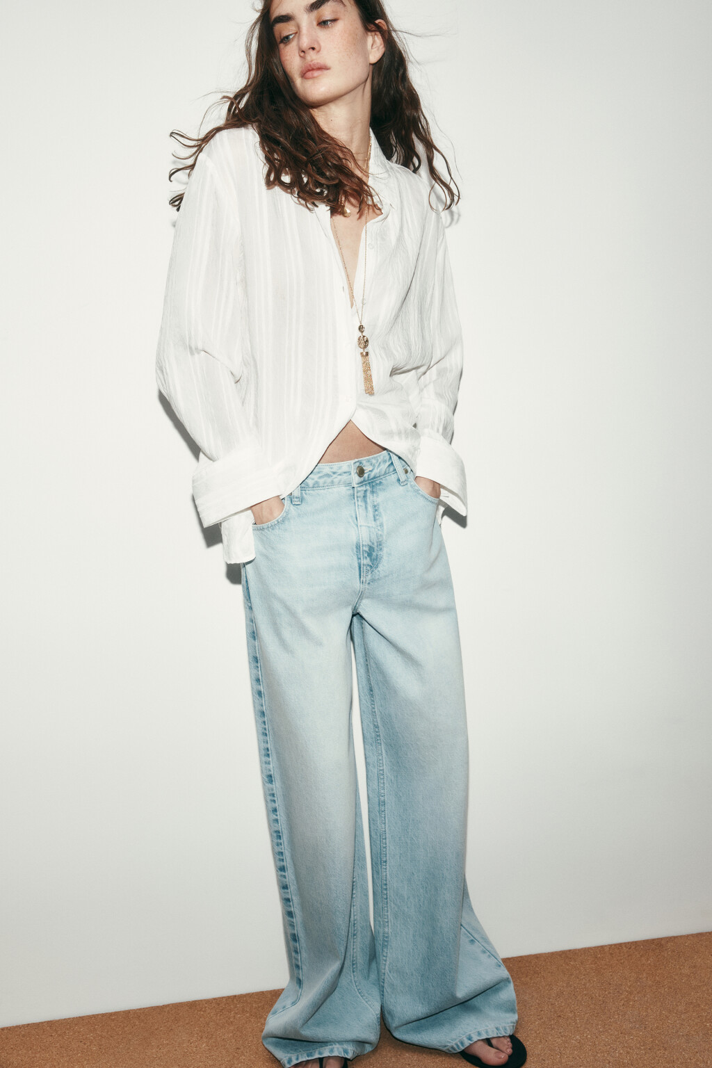 Джинсы wide leg со средней посадкой - цвет голубой - 1