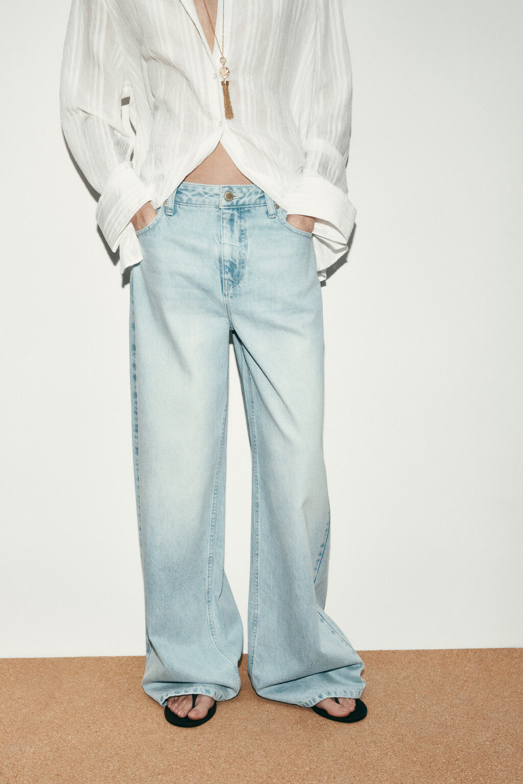 Джинсы wide leg со средней посадкой - цвет голубой - 2
