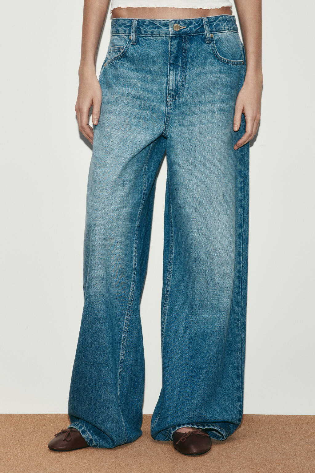 Джинсы wide leg со средней посадкой - цвет голубой - 2