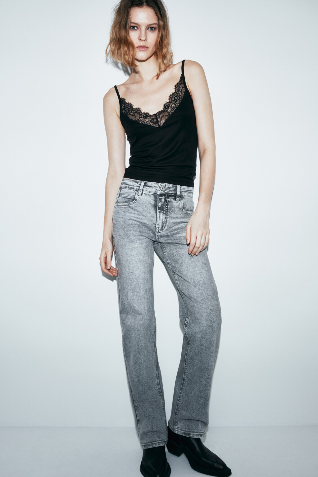 Джинсы straight fit со средней посадкой - цвет серый - 2