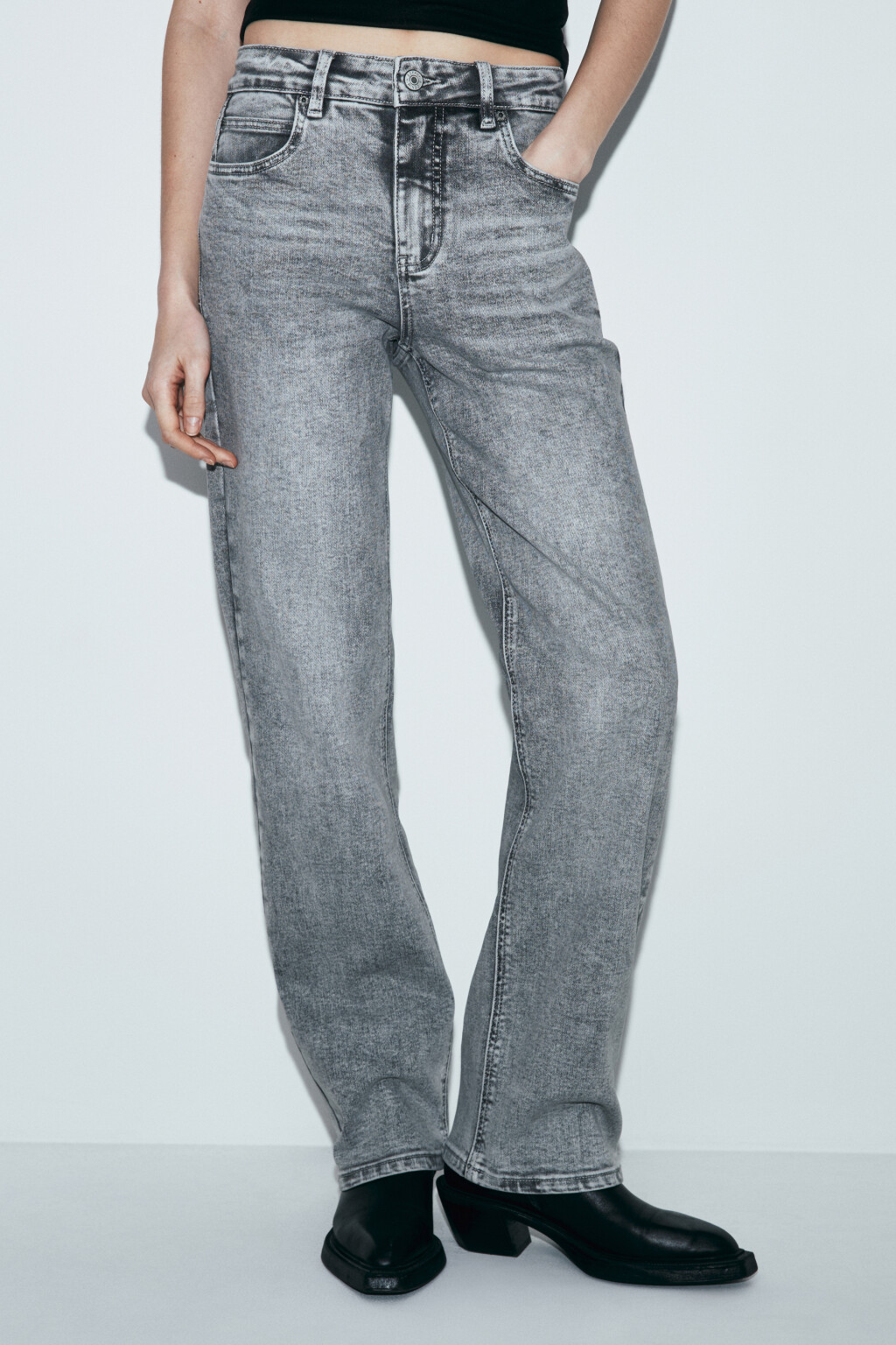 Джинсы straight fit со средней посадкой - цвет серый - 3