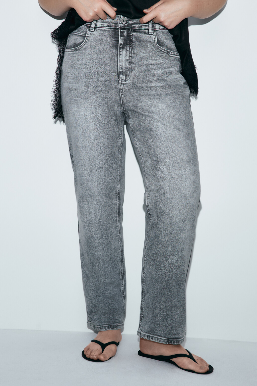 Джинсы straight fit со средней посадкой - цвет серый - 2