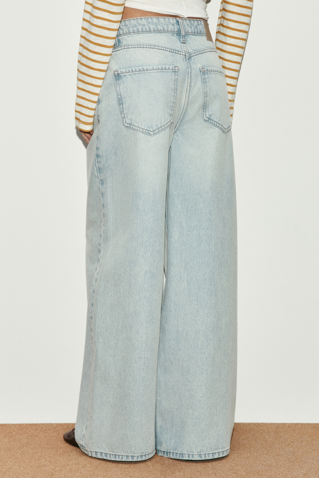 Джинсы wide leg с высокой посадкой - цвет голубой - 3
