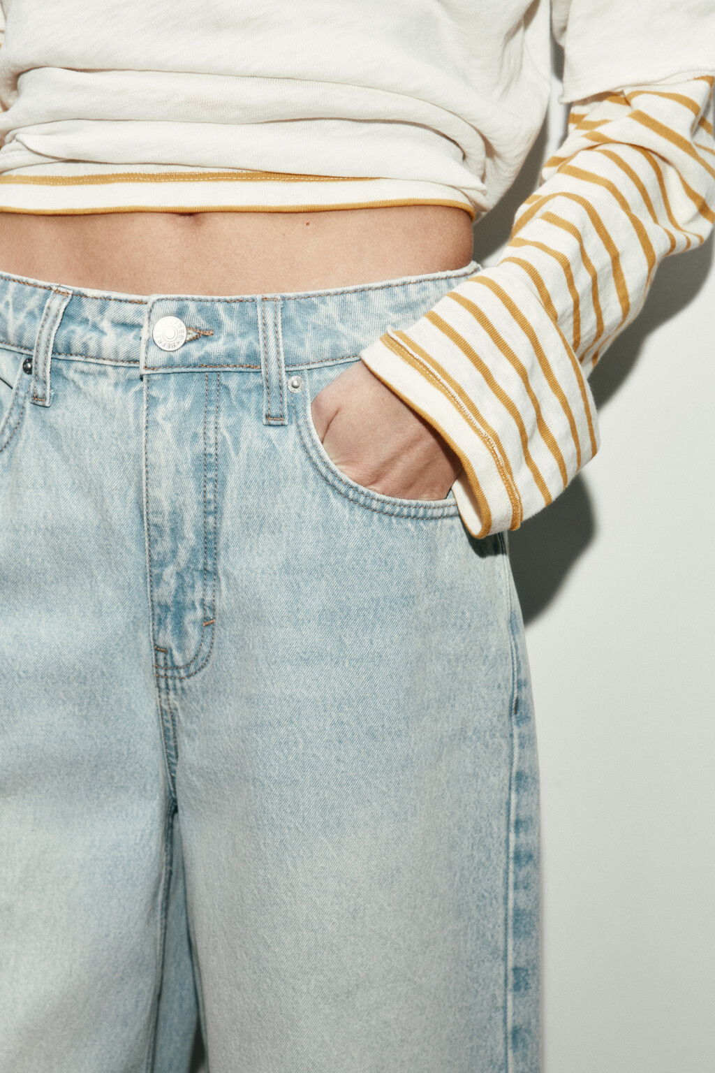 Джинсы wide leg с высокой посадкой - цвет голубой - 5