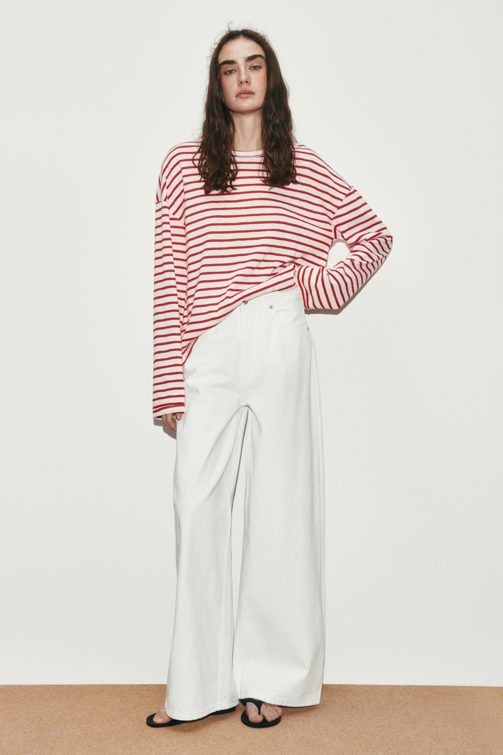 Джинсы wide leg с высокой посадкой - цвет белый - 4