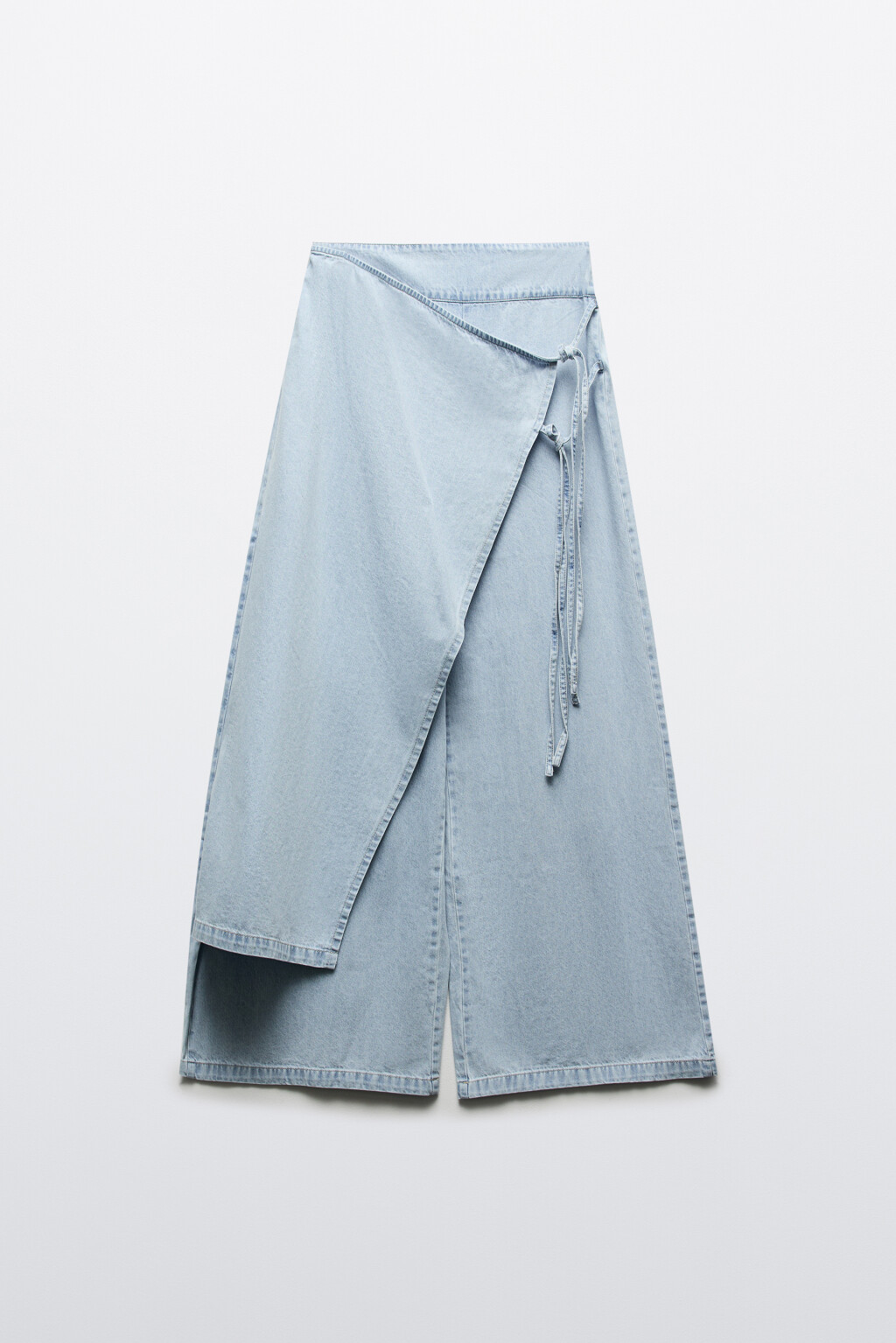 Джинсы wide leg с фартуком на завязках - цвет голубой - 7