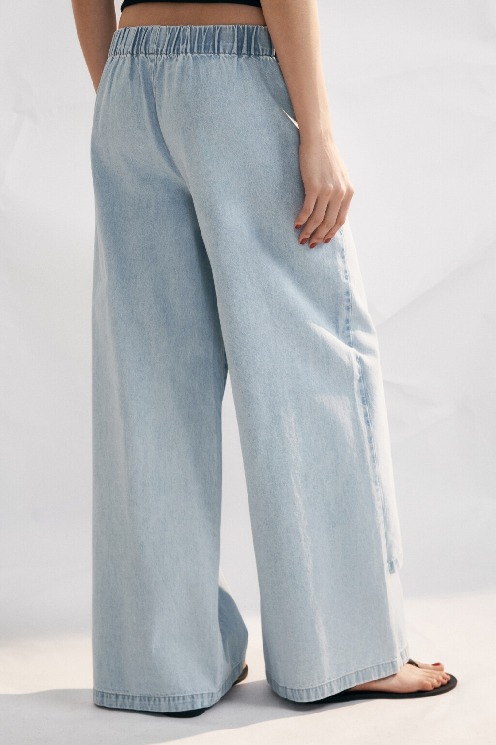 Джинсы wide leg с фартуком на завязках - цвет голубой - 3