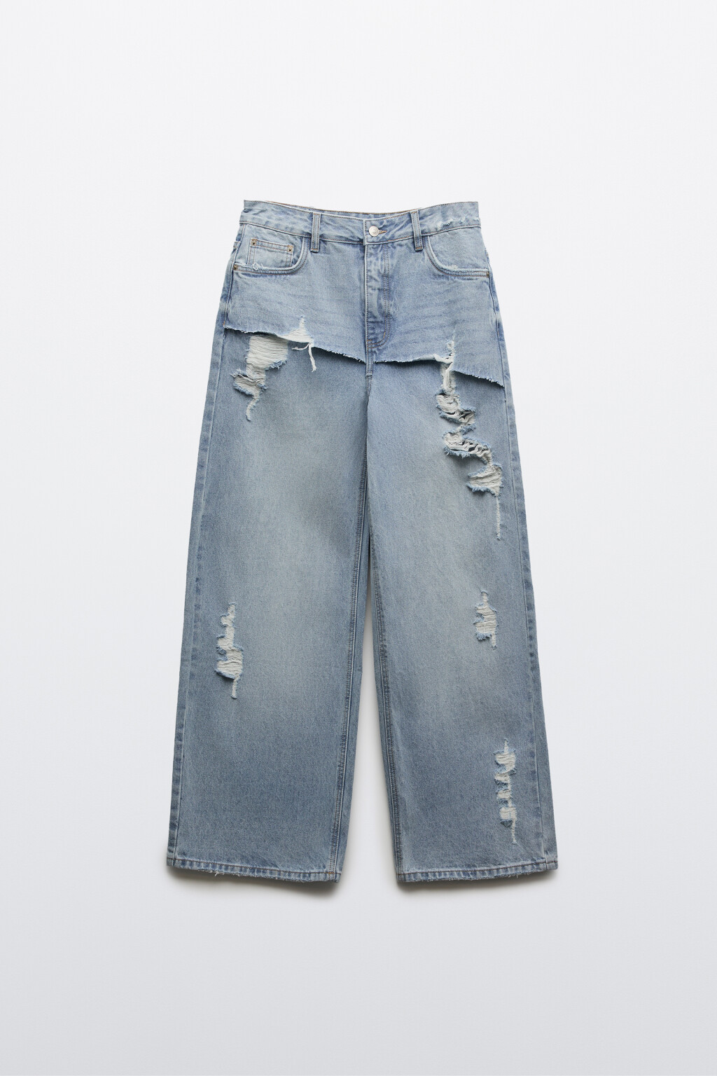 Джинсы baggy fit рваные со средней посадкой - цвет голубой - 7