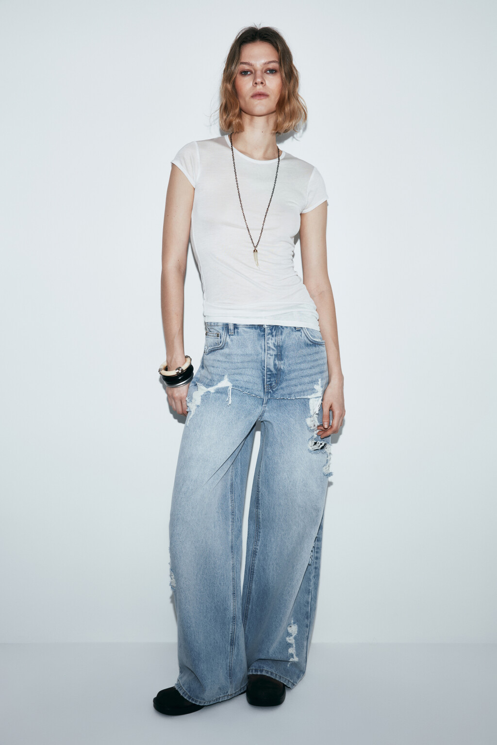 Джинсы baggy fit рваные со средней посадкой - цвет голубой - 4