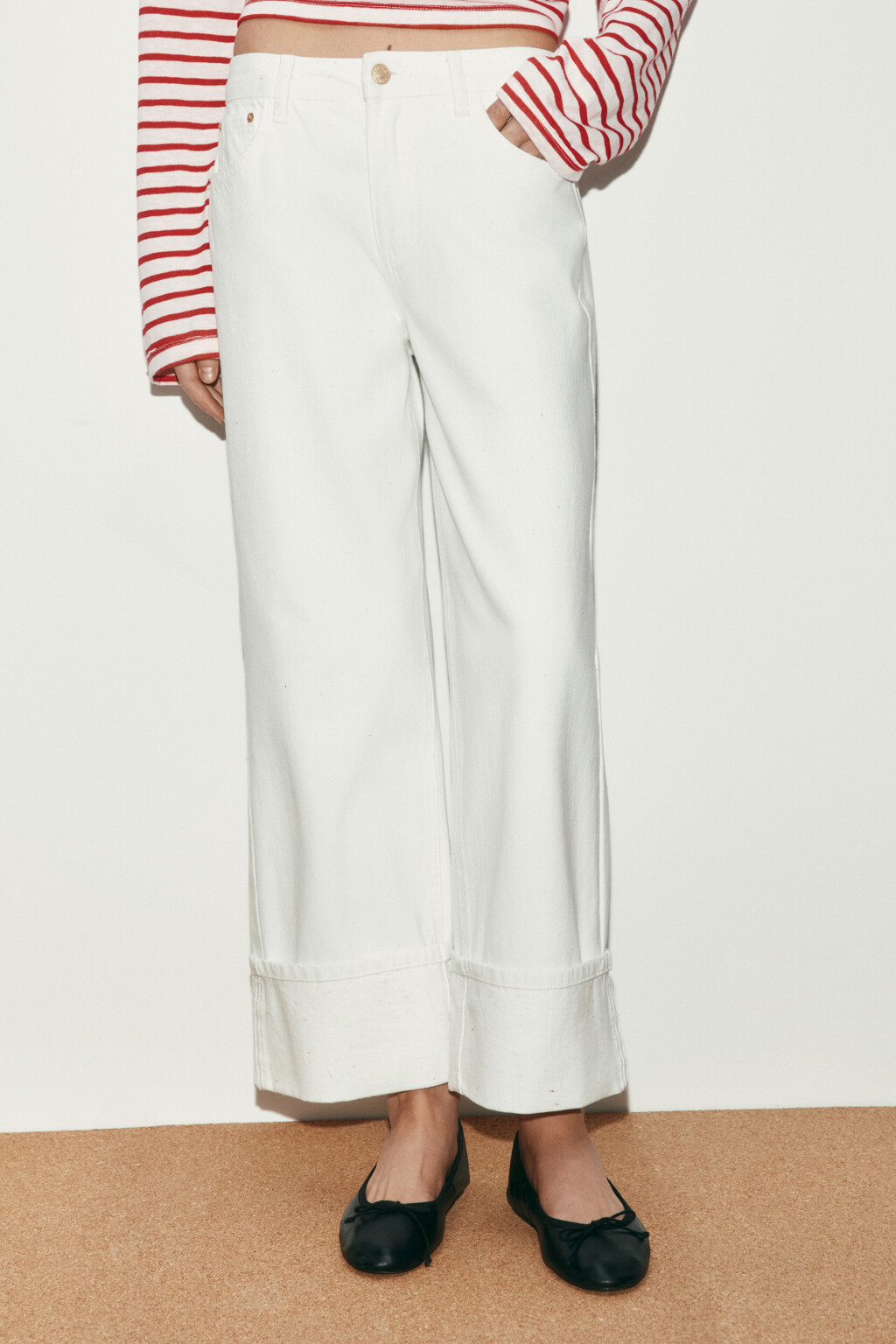 Джинсы straight fit со средней посадкой и подворотами - цвет белый - 3