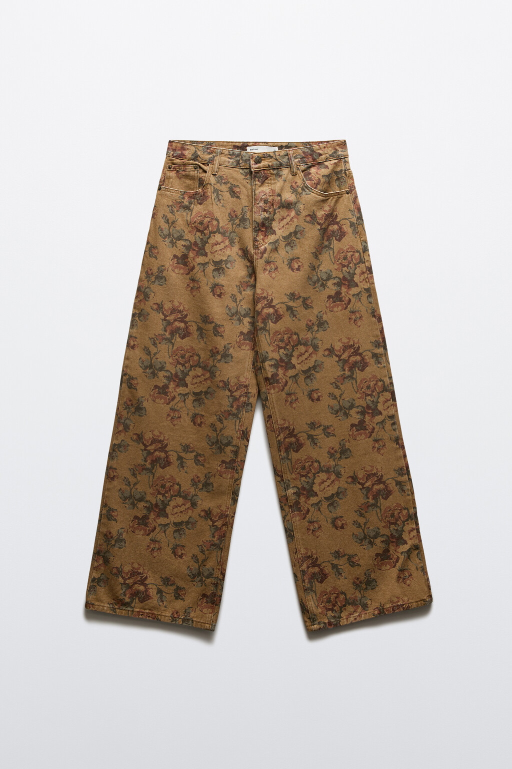 Джинсы baggy fit со средней посадкой и цветочным принтом - цвет бежевый - 8