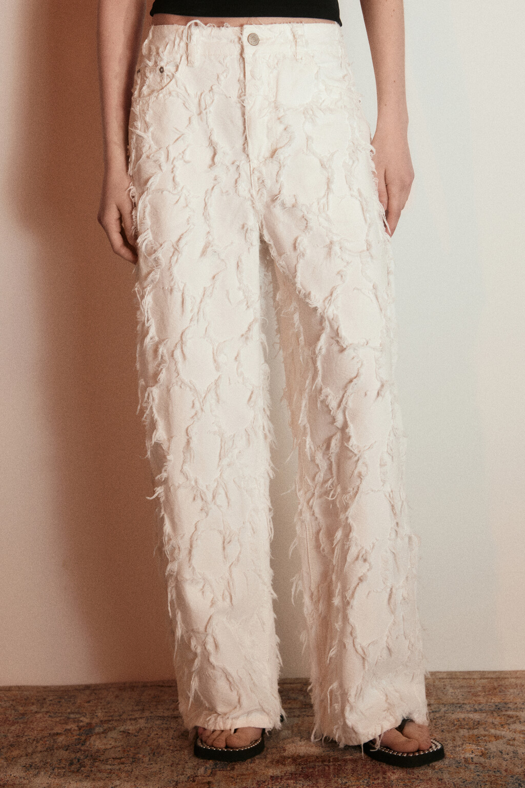 Джинсы багги со средней посадкой и рваными элементами - цвет белый - 3