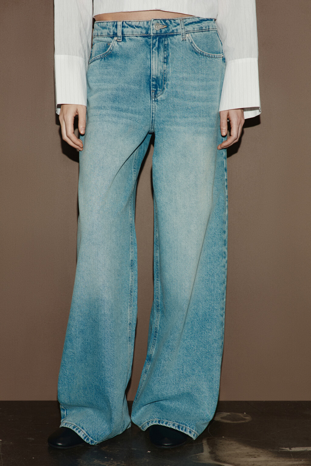 Джинсы широкие со средней посадкой - цвет голубой - 2