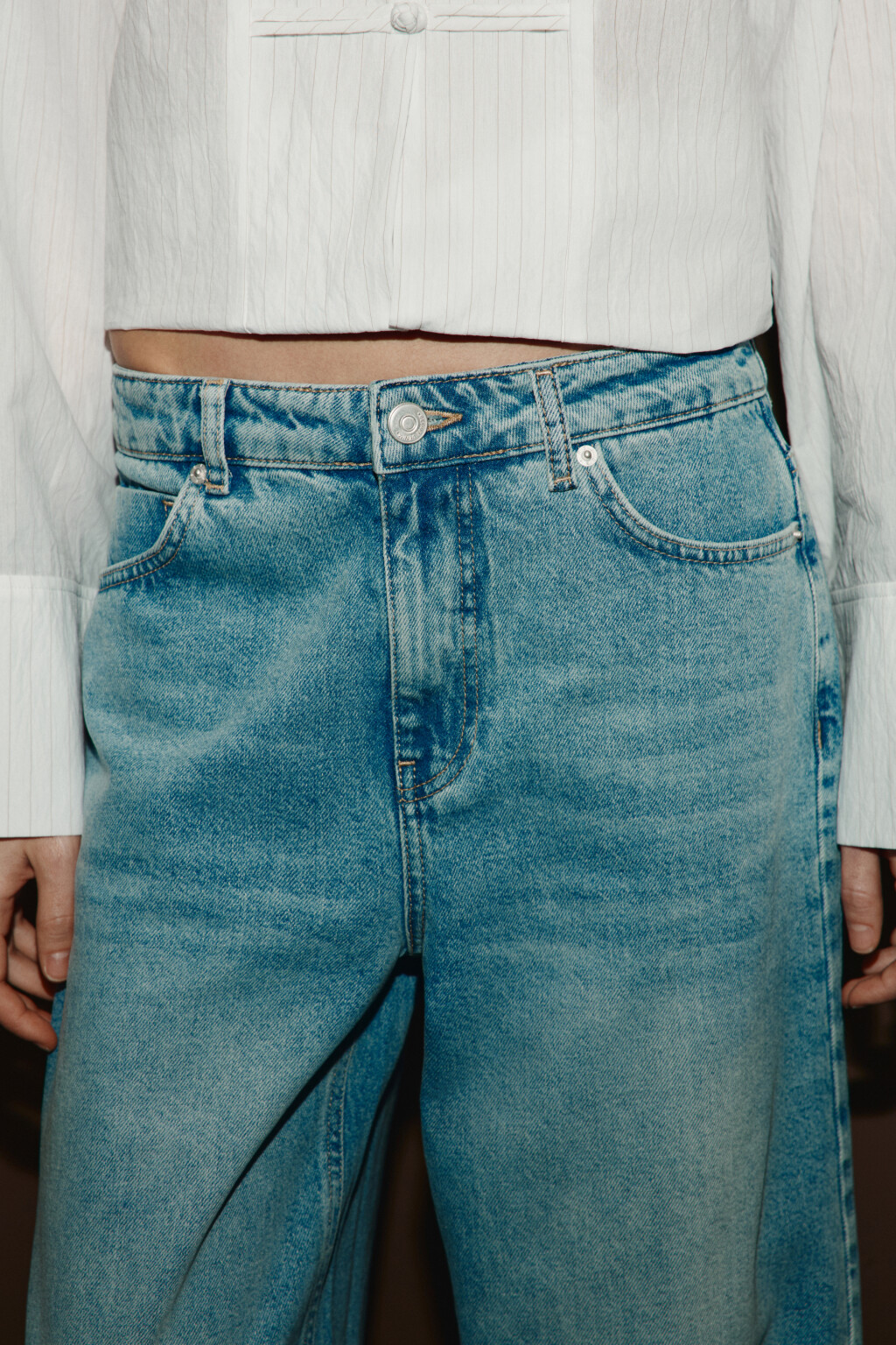 Джинсы широкие со средней посадкой - цвет голубой - 5