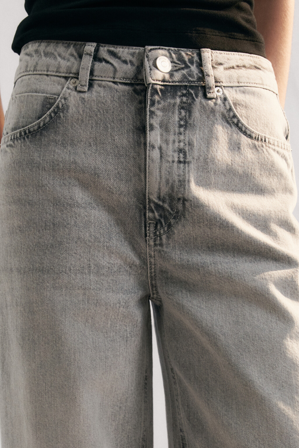 Джинсы широкие со средней посадкой - цвет серый - 5