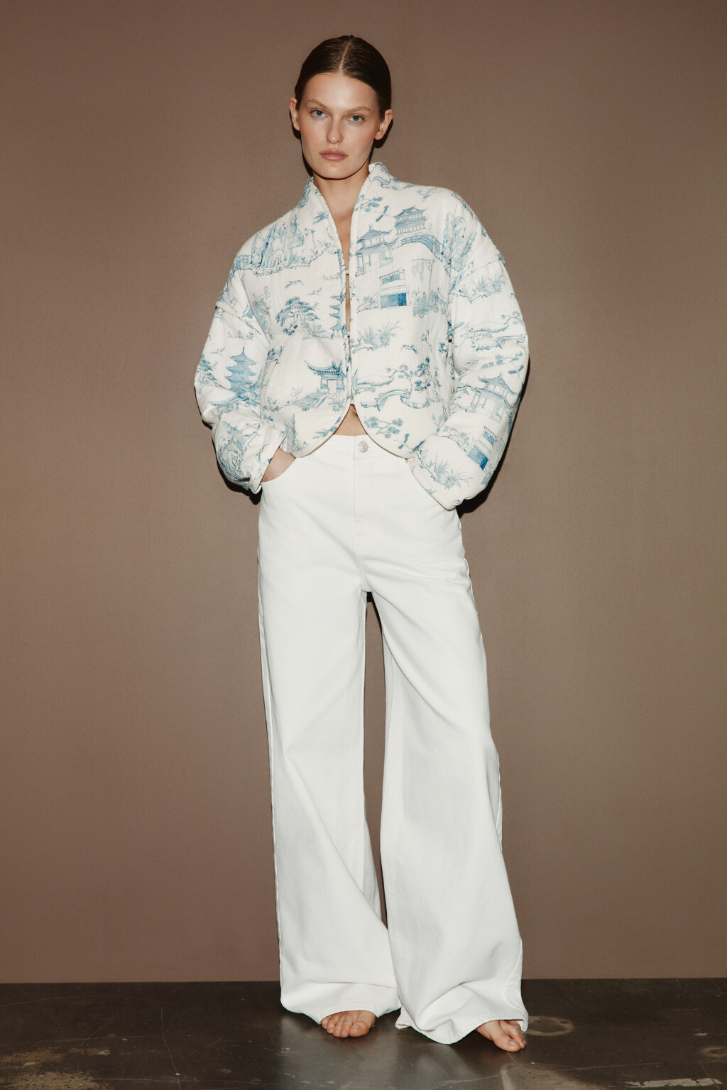 Джинсы широкие со средней посадкой - цвет белый - 4