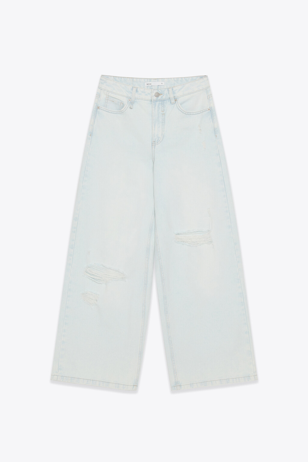Джинсы широкие рваные с высокой посадкой - цвет голубой - 1