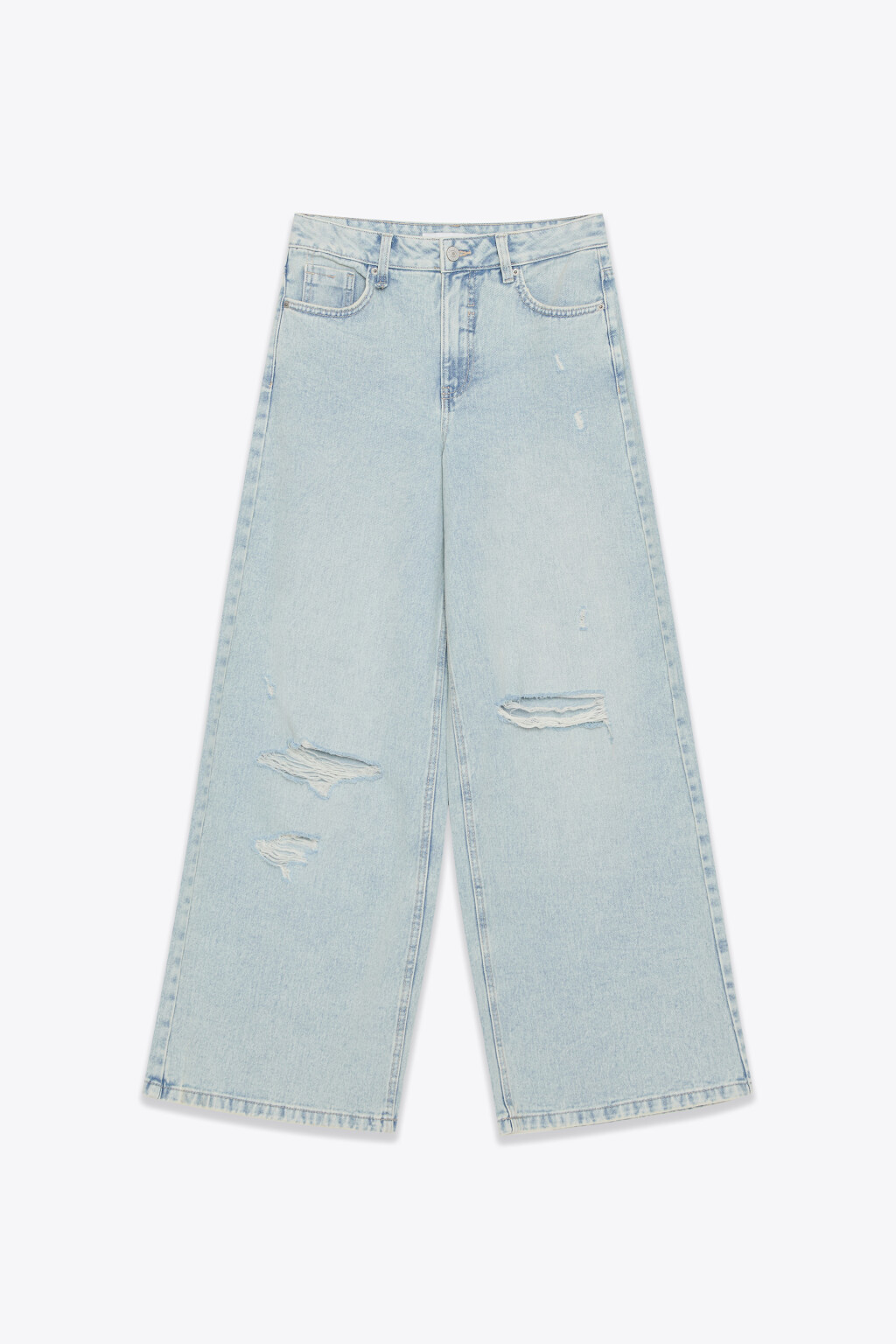 Джинсы широкие рваные с высокой посадкой - цвет синий - 1